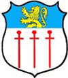 Camerano   Fief : La Brigue 1683   D'argent � trois bourdons de gueules, pos�s en pal et rang�s en fasce ; au chef d'azur charg� d'un lion naissant d'or, lampass� de gueules.  Audiffredi au lieu de bourdons a des sceptres.  Devise " Vigilantia et cura ".                                 
